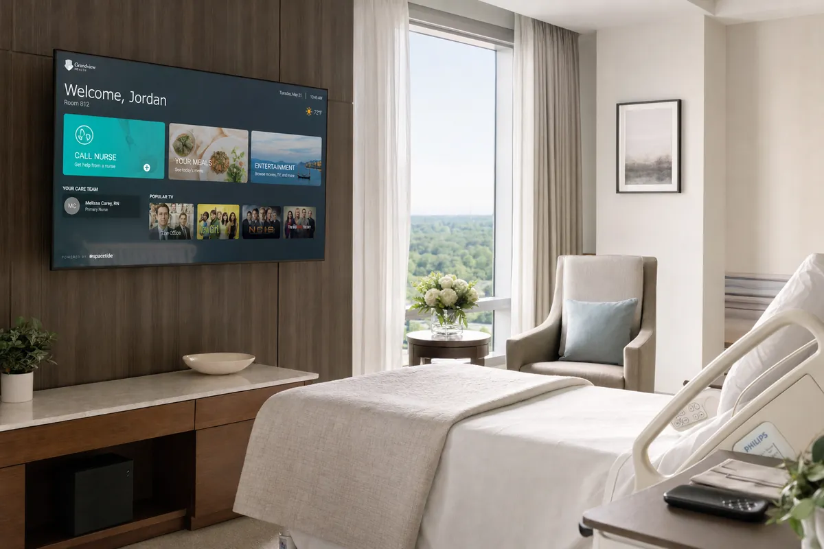 Hospital patient room with AdVision Connect patient interface