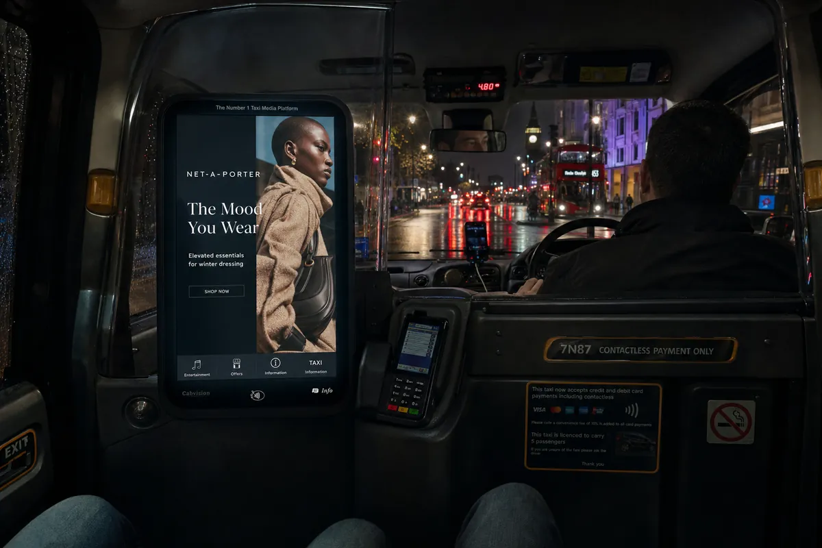 London taxi with AdVision Connect passenger advertising screen